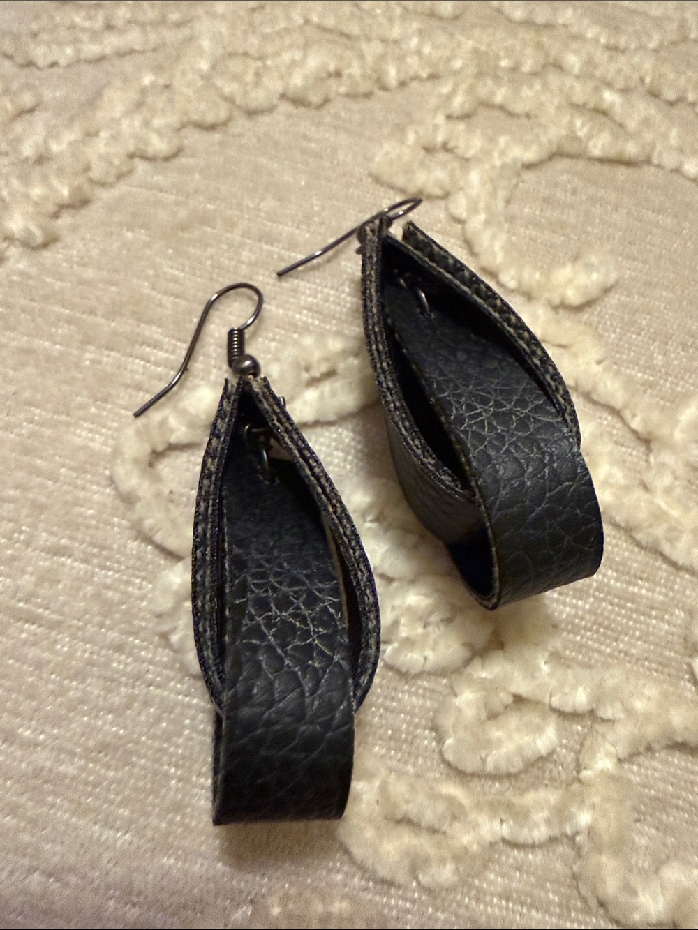 Handmade Black Leather Teardrop Earrings - Minimalist Women Jewelry